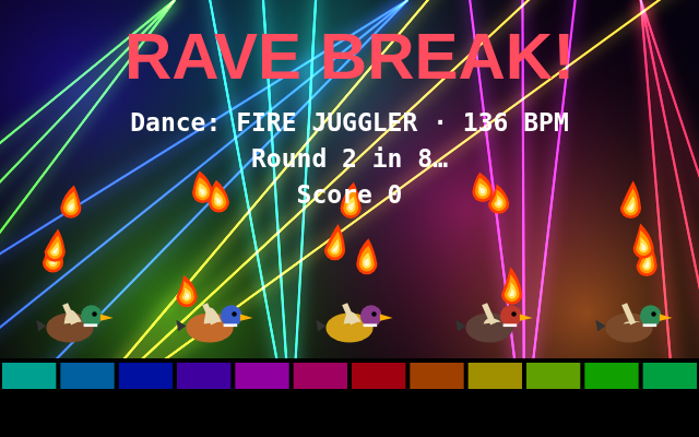 DuckRave gameplay: ducks dancing under rave lasers